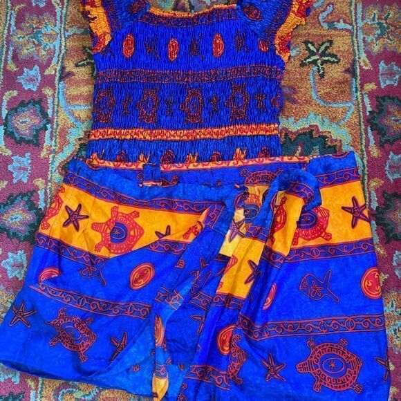 ☀️🐢⭐️ 2 piece beach wear wrap skirt/smock top osfm 🌺 - Picture 3 of 13